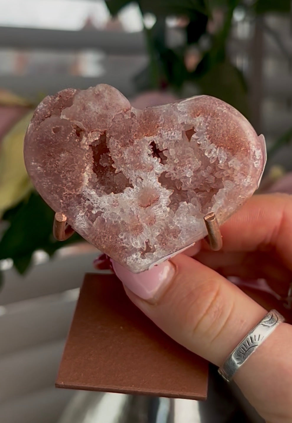 Mini pink amethyst heart - comes with stand (Copy)