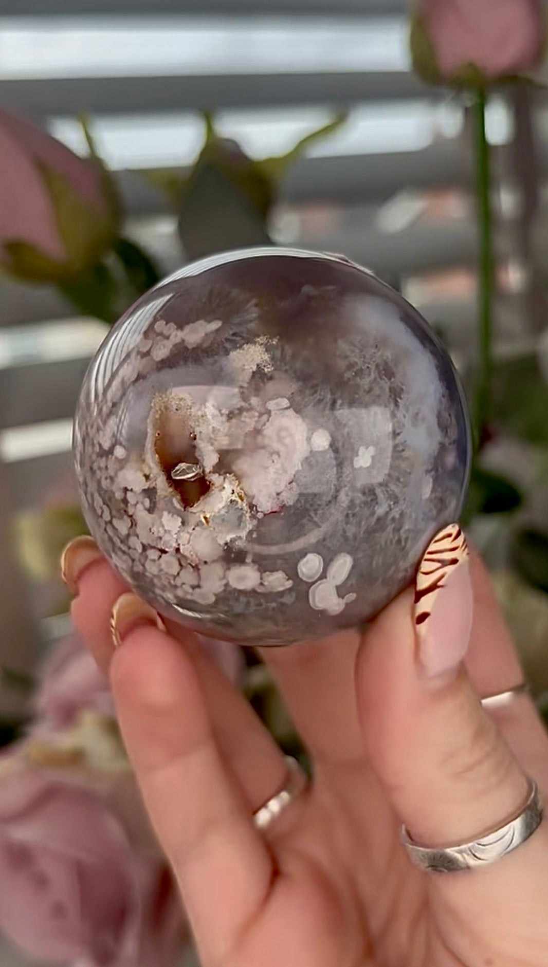 Stunning!! Super high quality, Druzy, green chlorite x blue flower agate sphere