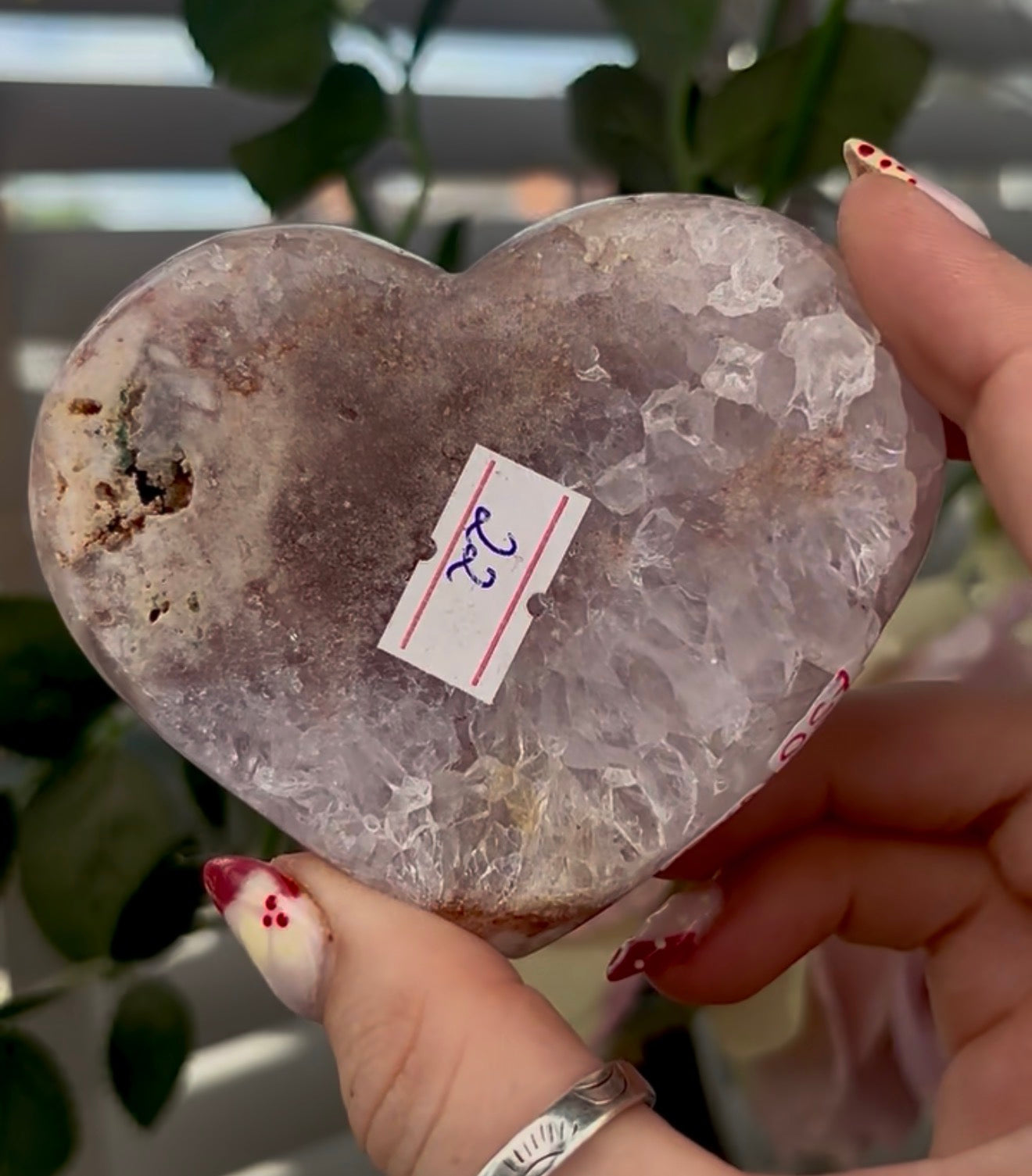 Quartz pink amethyst heart - comes with stand (8.5cm)