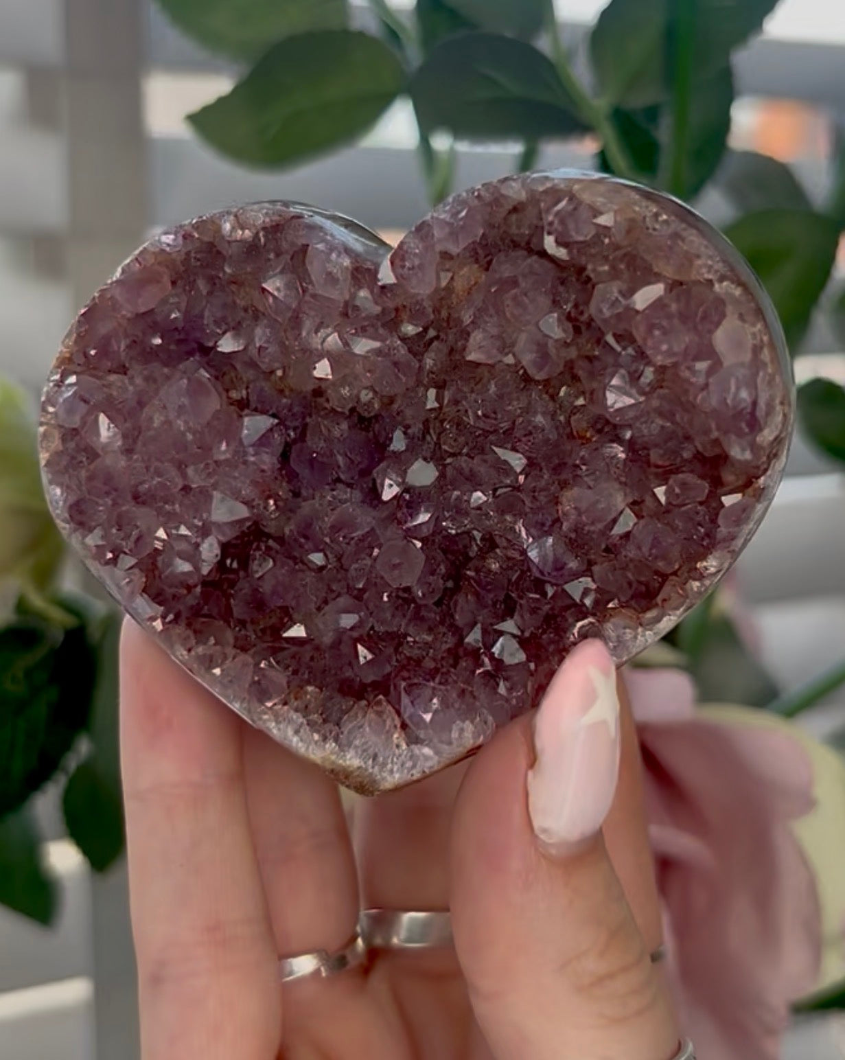 Uruguay, rainbow amethyst heart - comes with stand in purple tones