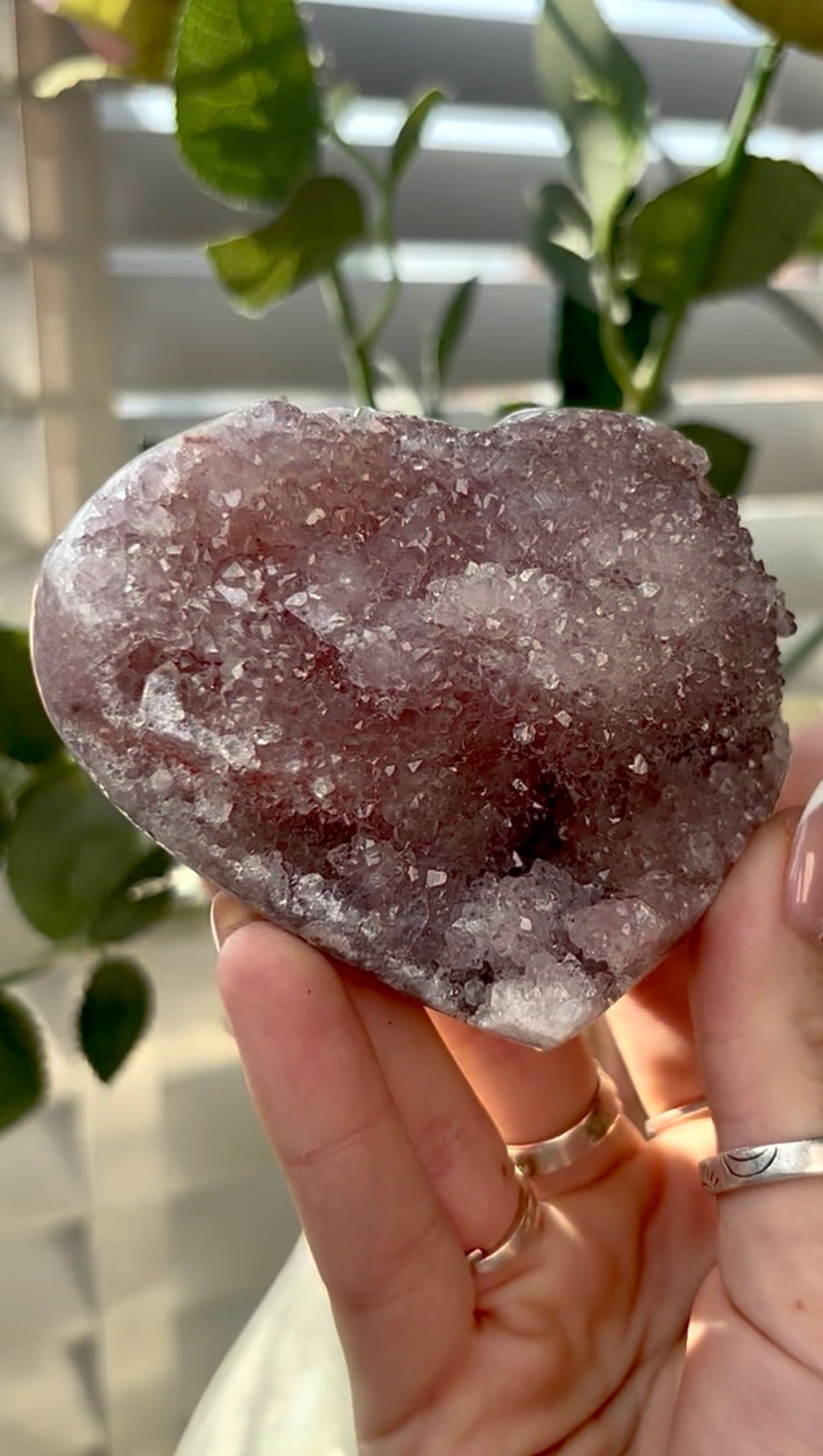 Gorgeous, hq, druzy pink amethyst heart- comes with stand