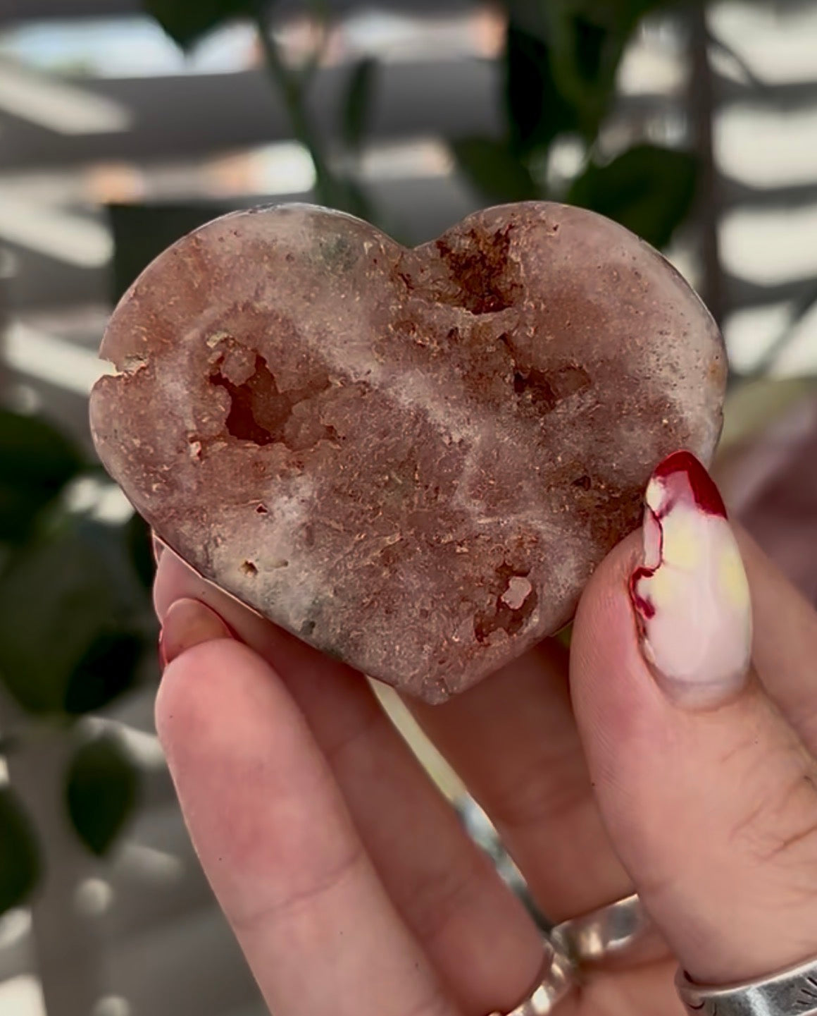 Mini pink amethyst heart - comes with stand
