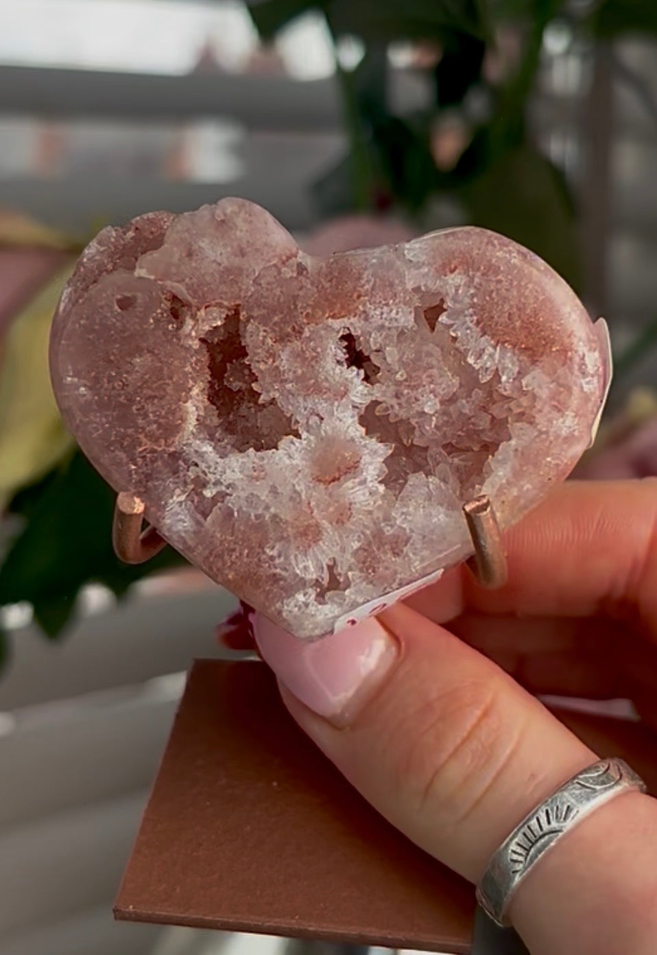 Mini pink amethyst heart - comes with stand (Copy)