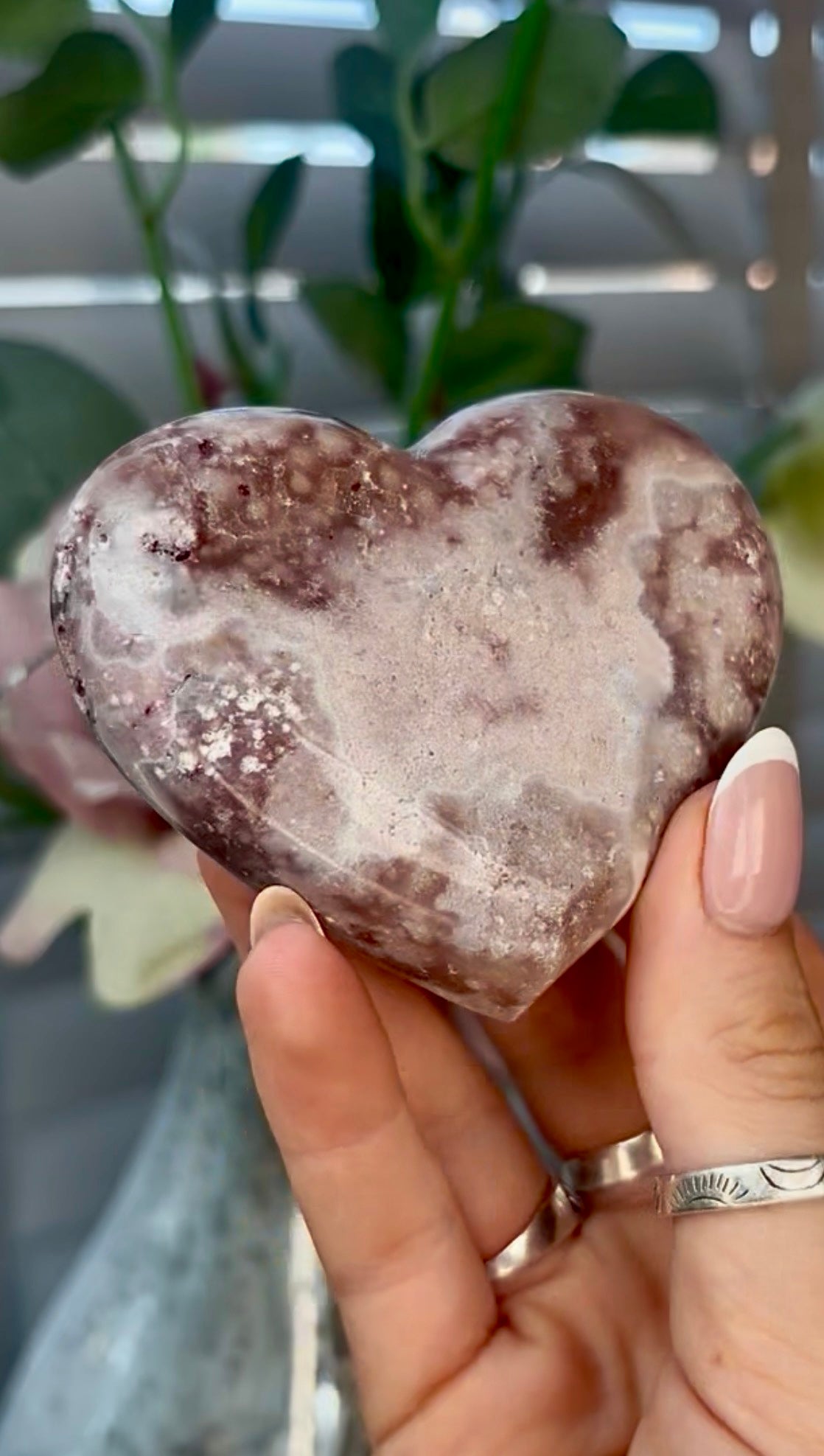 Gorgeous, pink amethyst heart - comes with stand