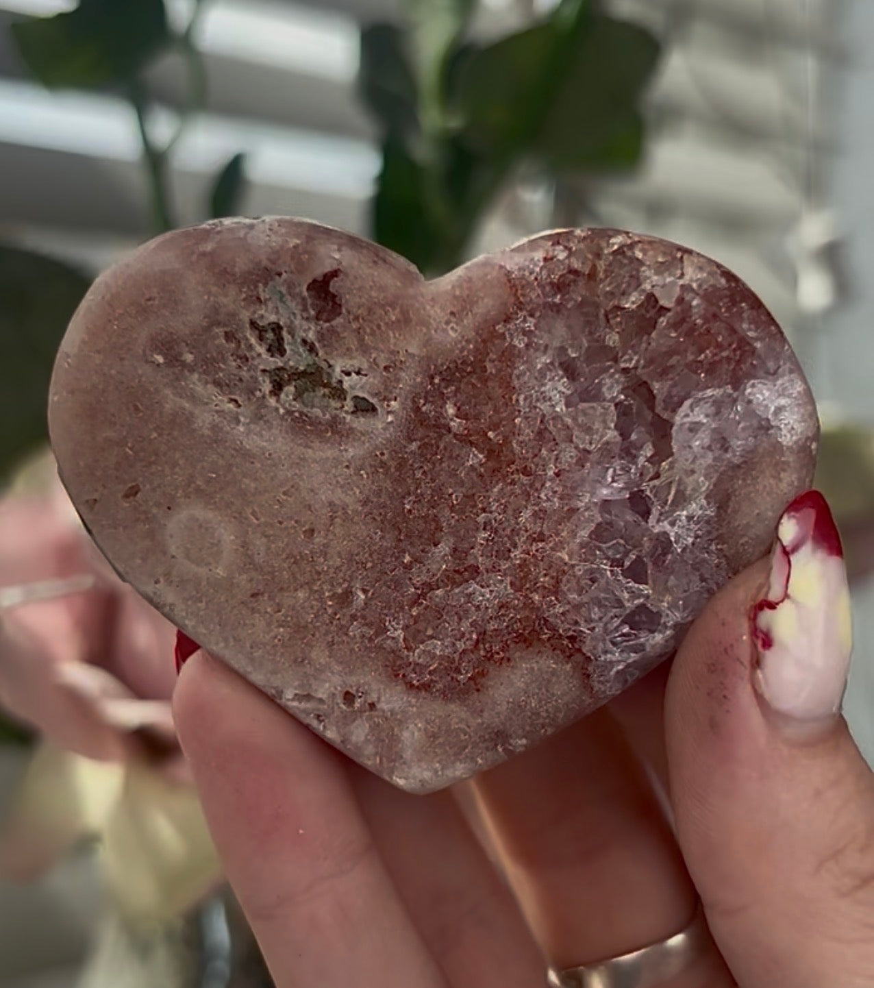 Mini pink amethyst heart - comes with stand