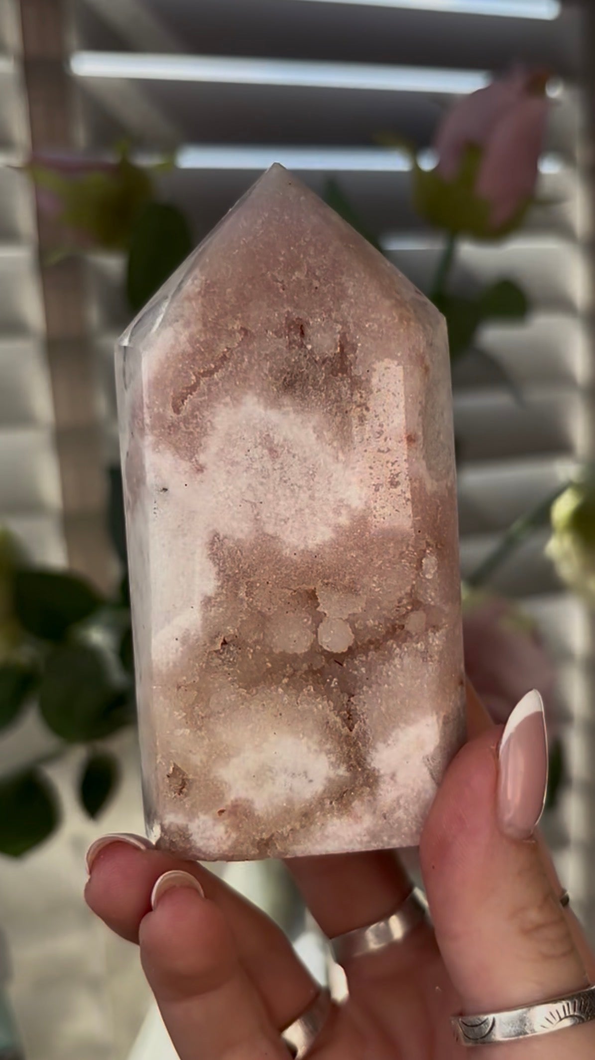 Cute, Pink amethyst tower 10cm(h) by 5cm(w)