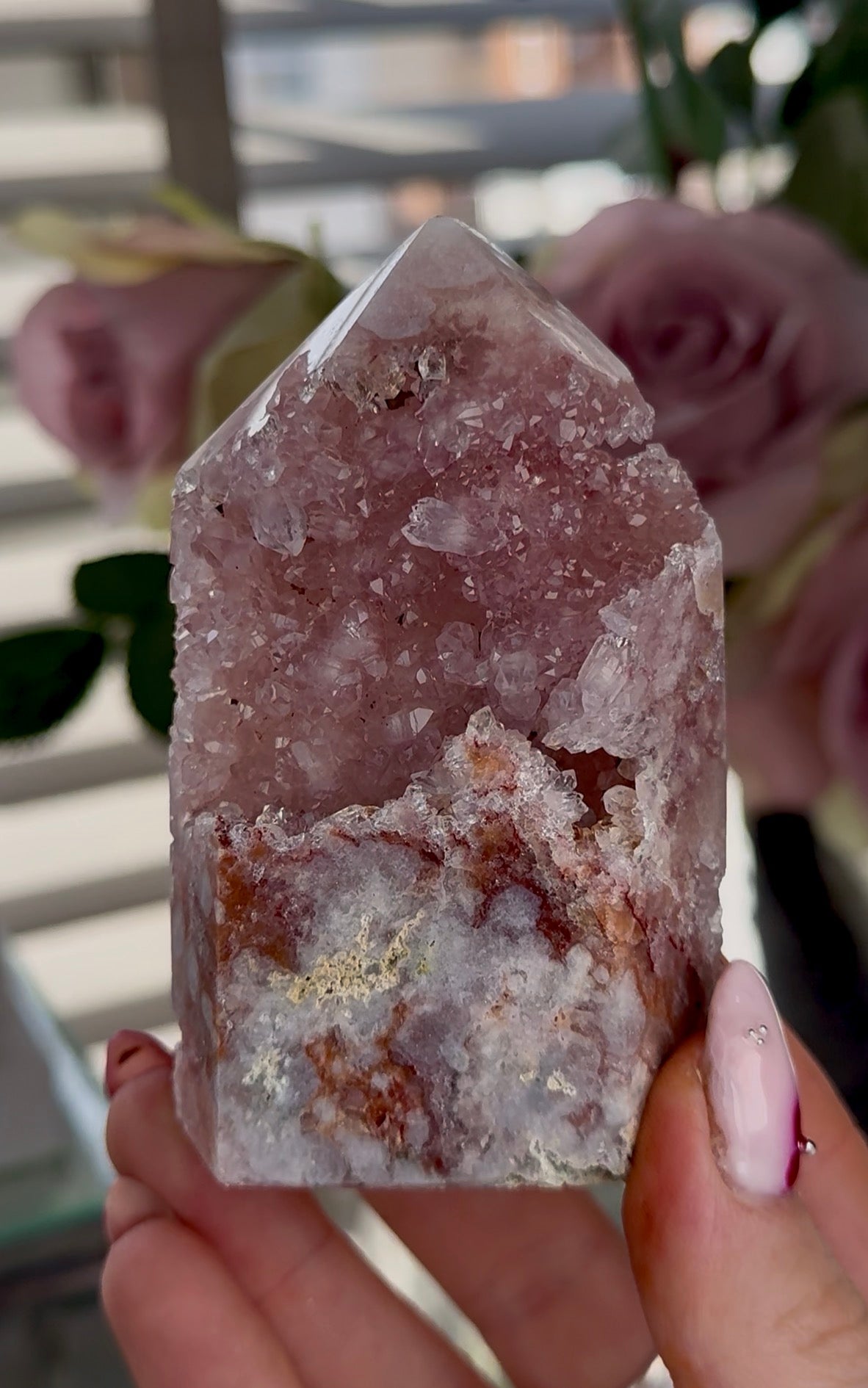 High quality Pink amethyst tower
