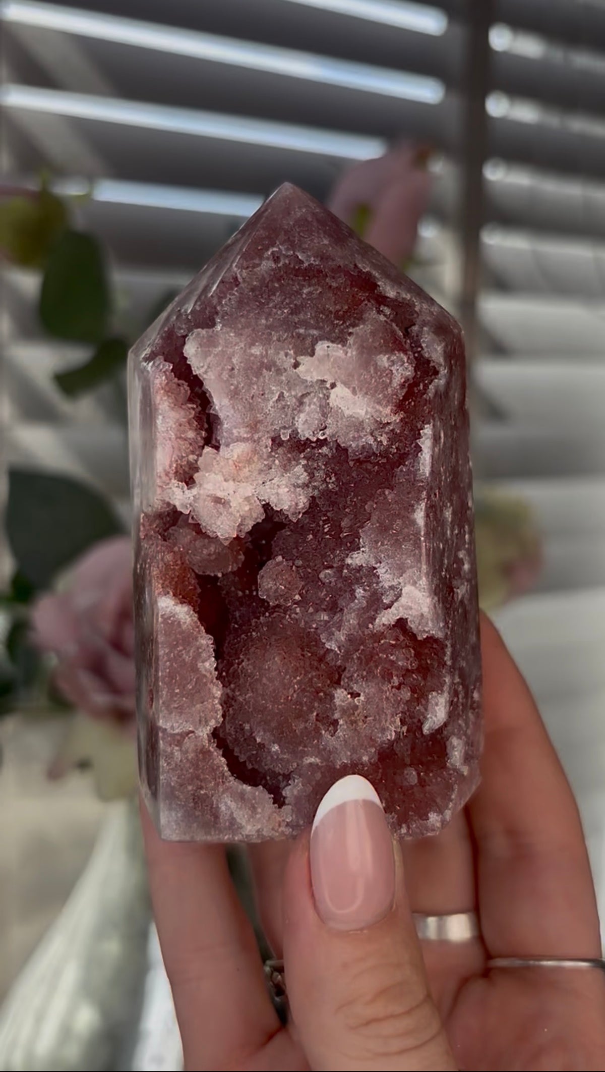 Beautiful, Pink amethyst tower 9.6cm(h) by 5.7cm(w)