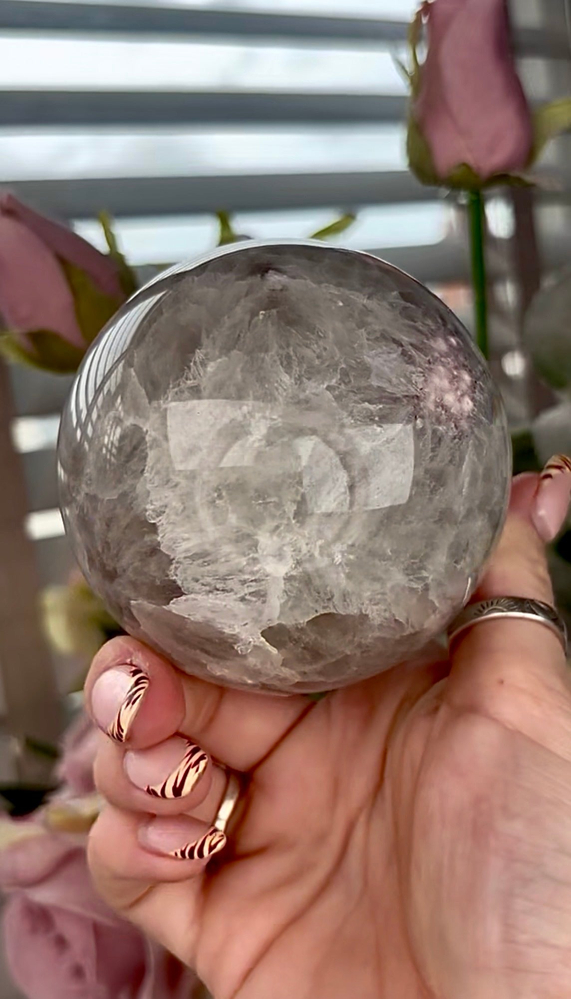 Stunning!! Super high quality, Druzy, green chlorite x blue flower agate sphere
