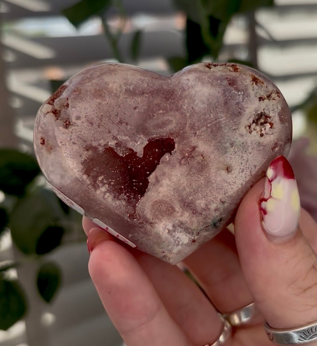 pink amethyst heart - comes with stand