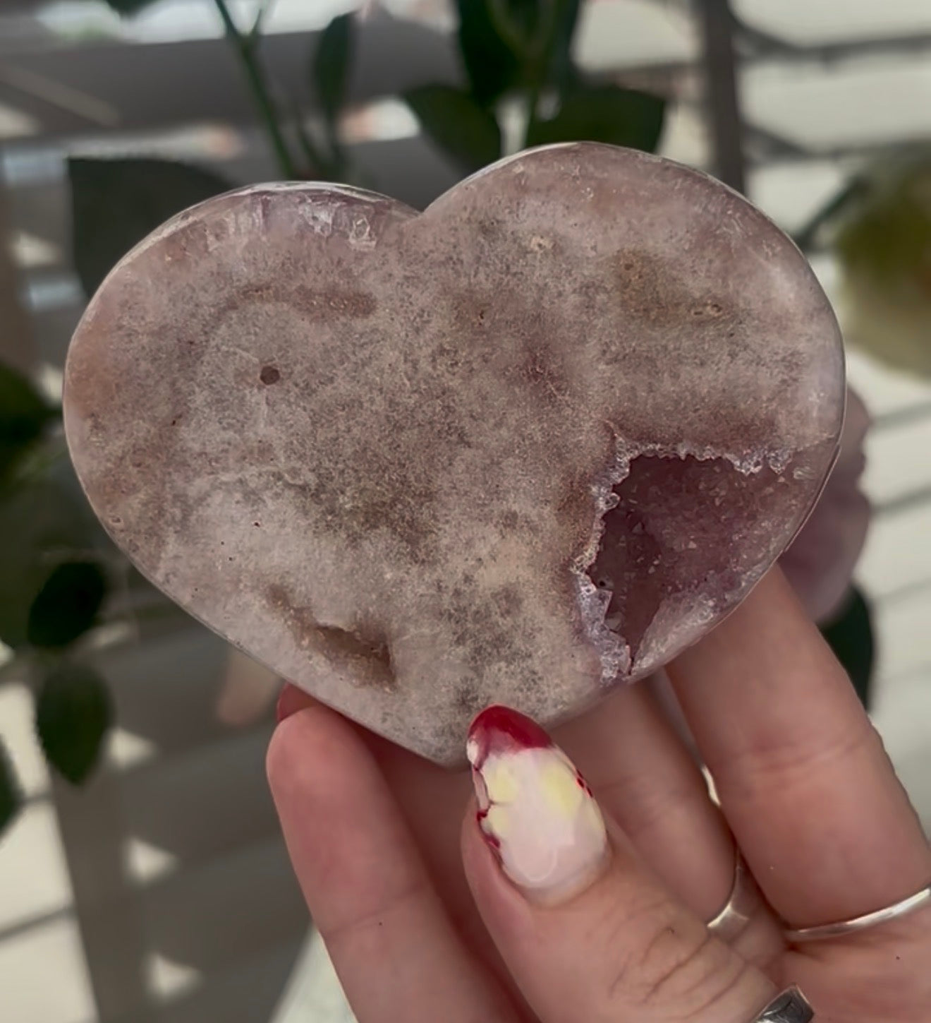 pink amethyst heart - comes with stand