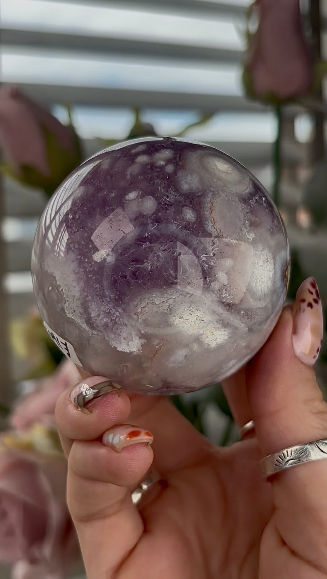 High grade, amethyst Flower agate sphere