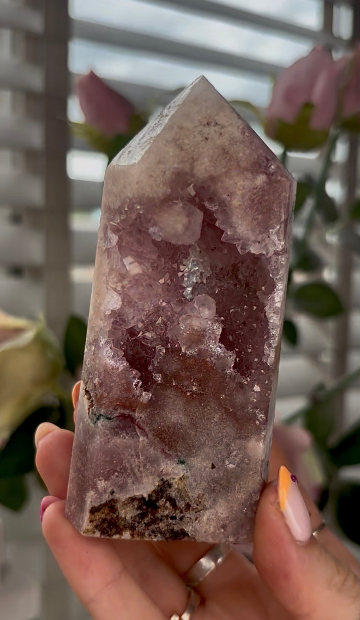 Pretty, Pink amethyst tower with Druzy