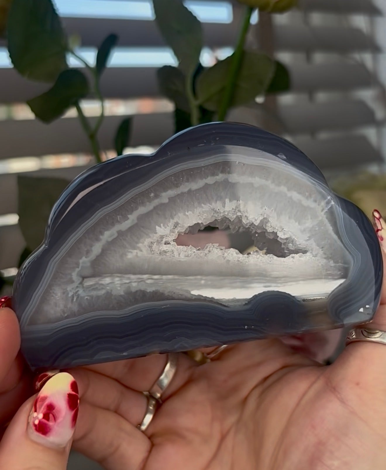 Beautiful, blue banded agate, cloud with druzy