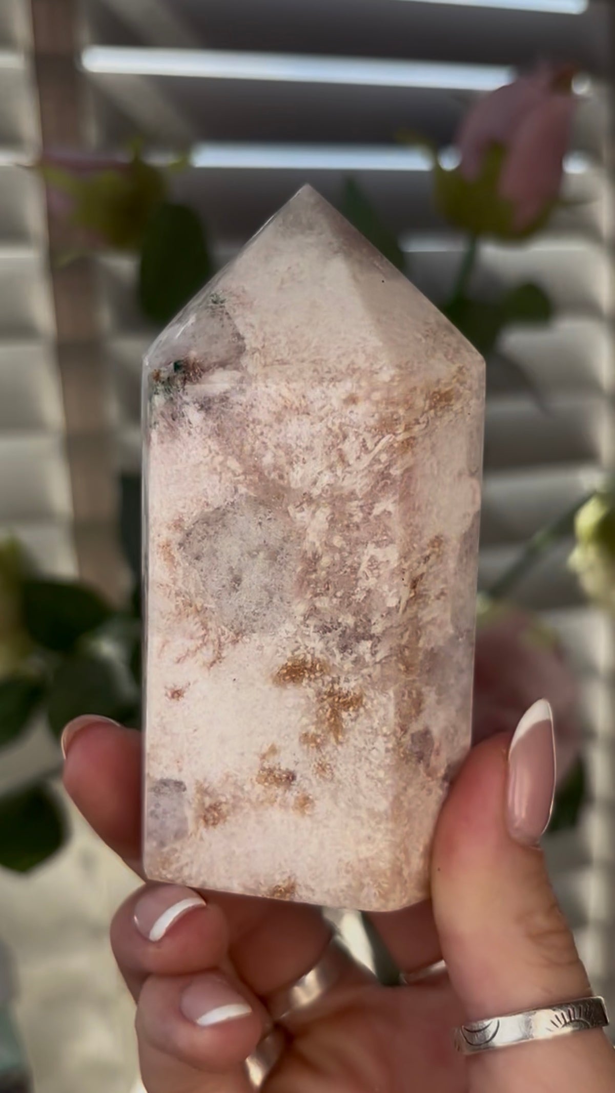 Cute, Pink amethyst tower 10cm(h) by 5cm(w)