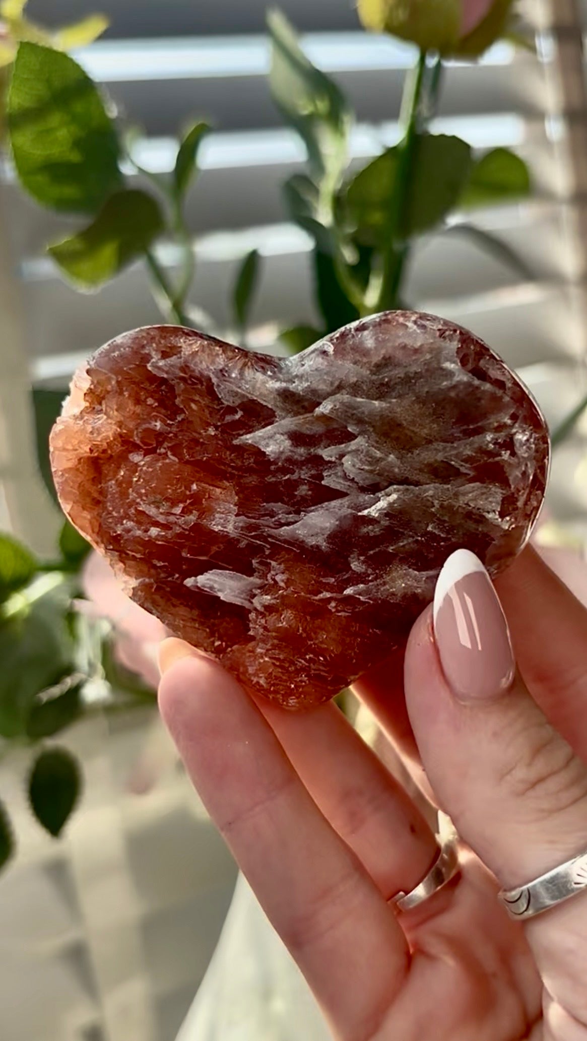 Gorgeous, high quality, berry red pink amethyst heart- comes with stand