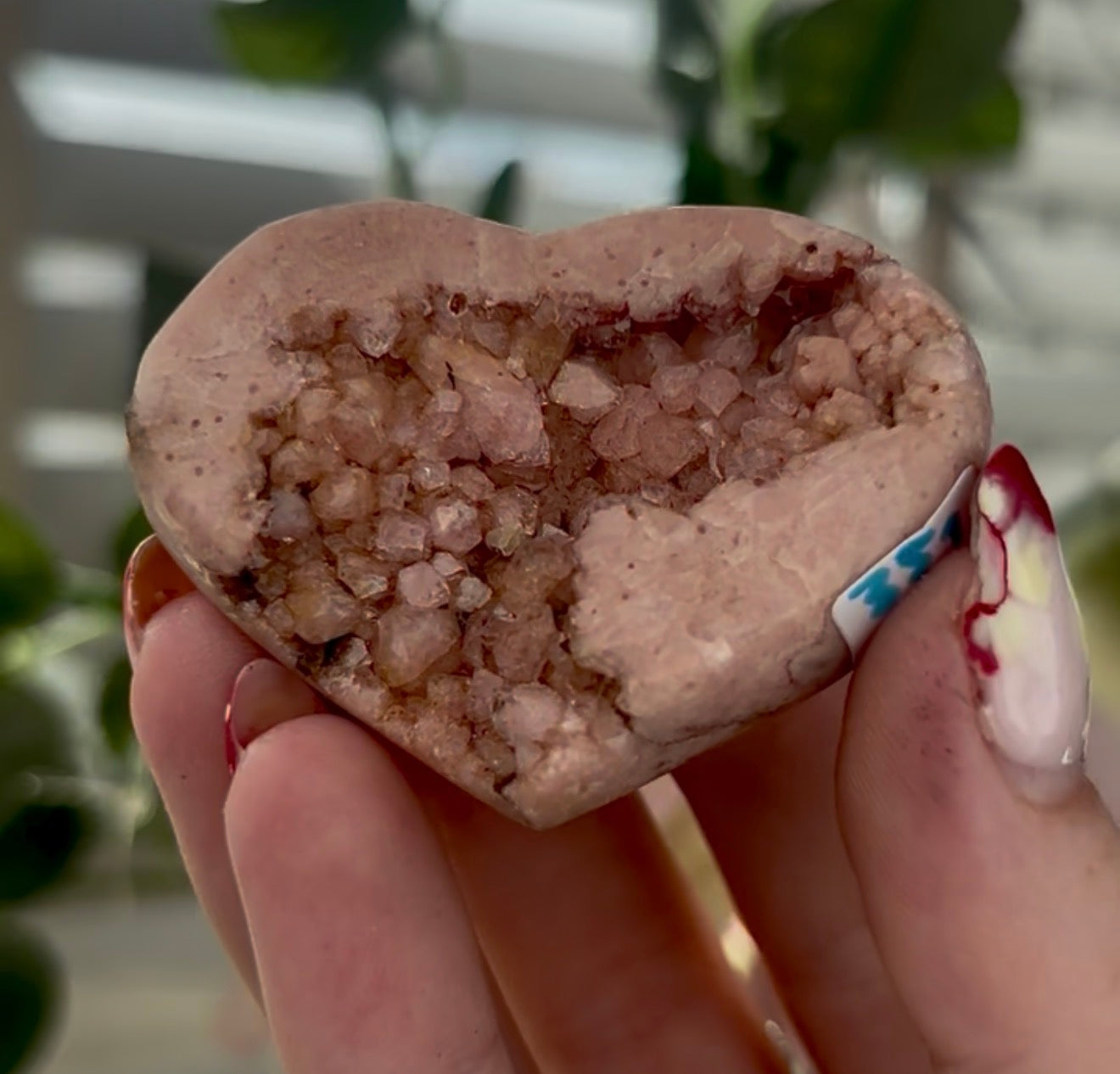 Mini pink amethyst heart - comes with stand