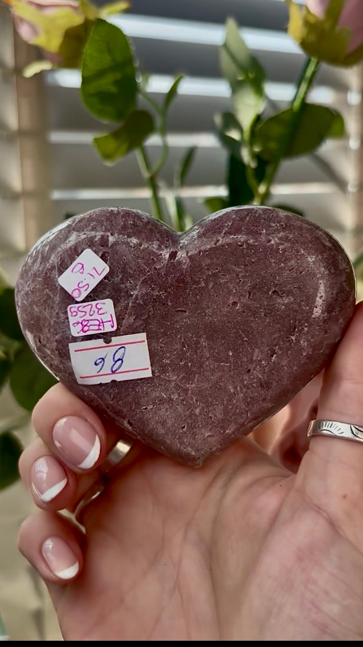 Gorgeous,  pink amethyst heart- comes with stand