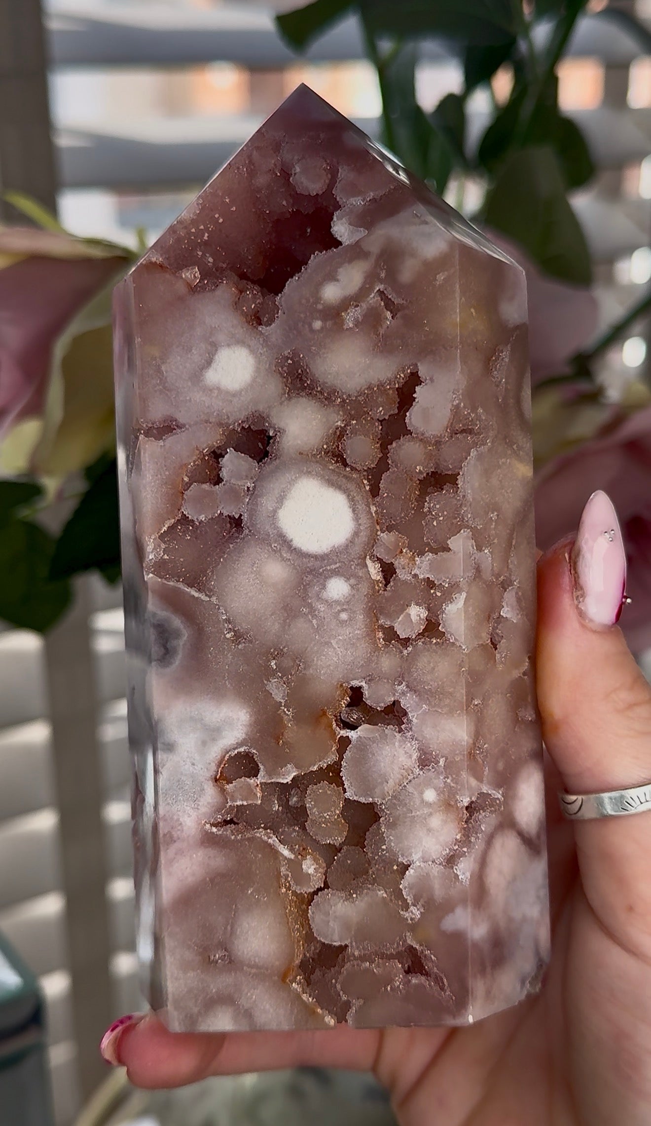 High quality Pink amethyst tower with bubble druzy