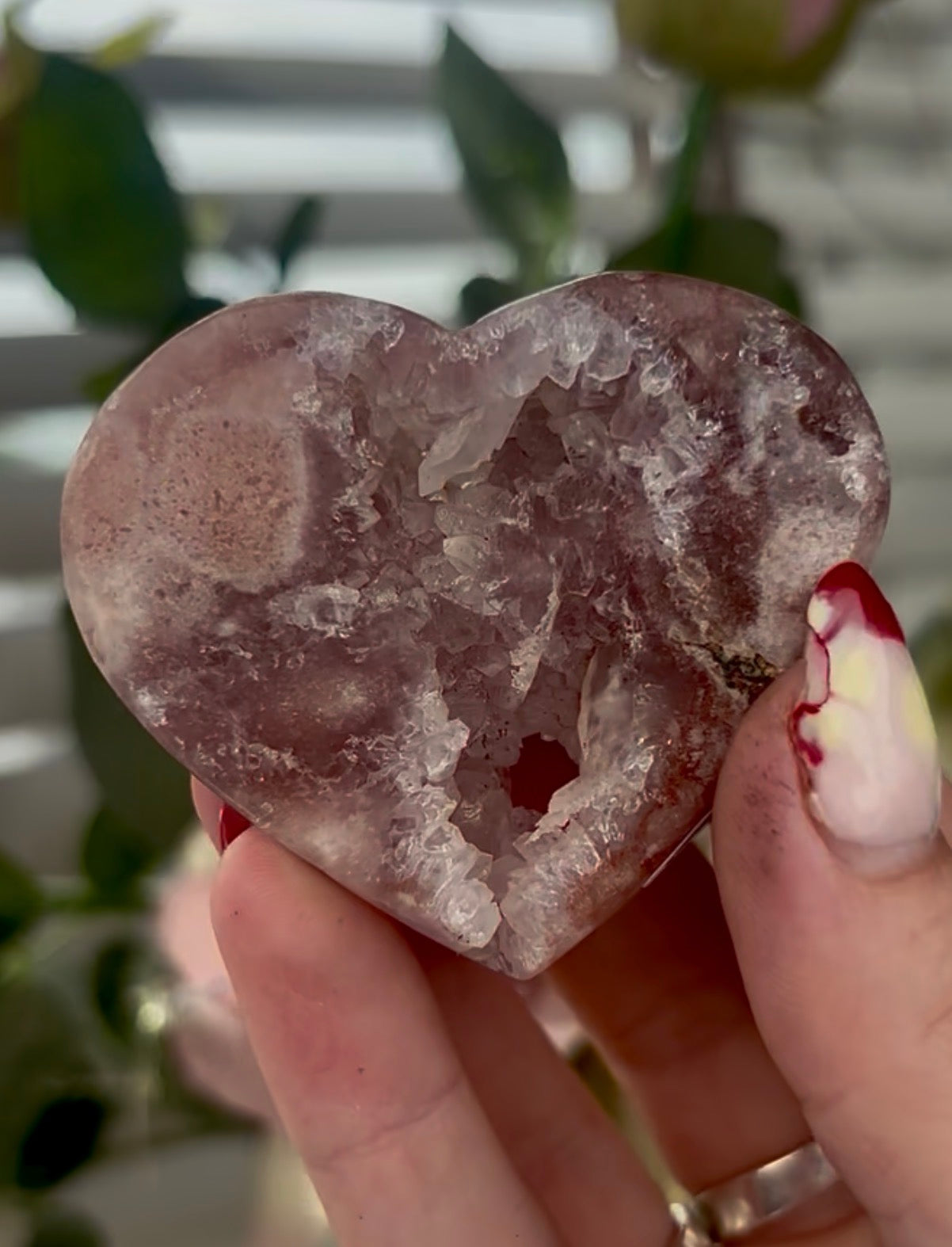 Mini pink amethyst heart - comes with stand