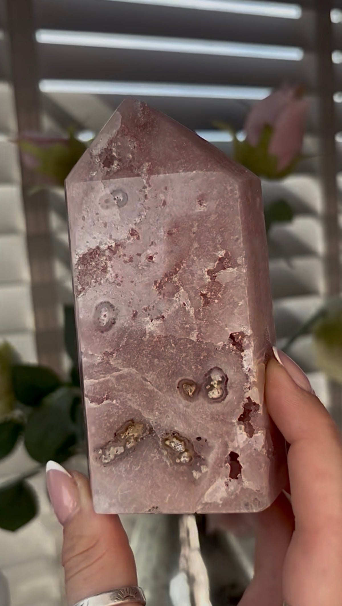 Beautiful, high quality, Pink amethyst tower 11.5cm(h) by 6cm(w)