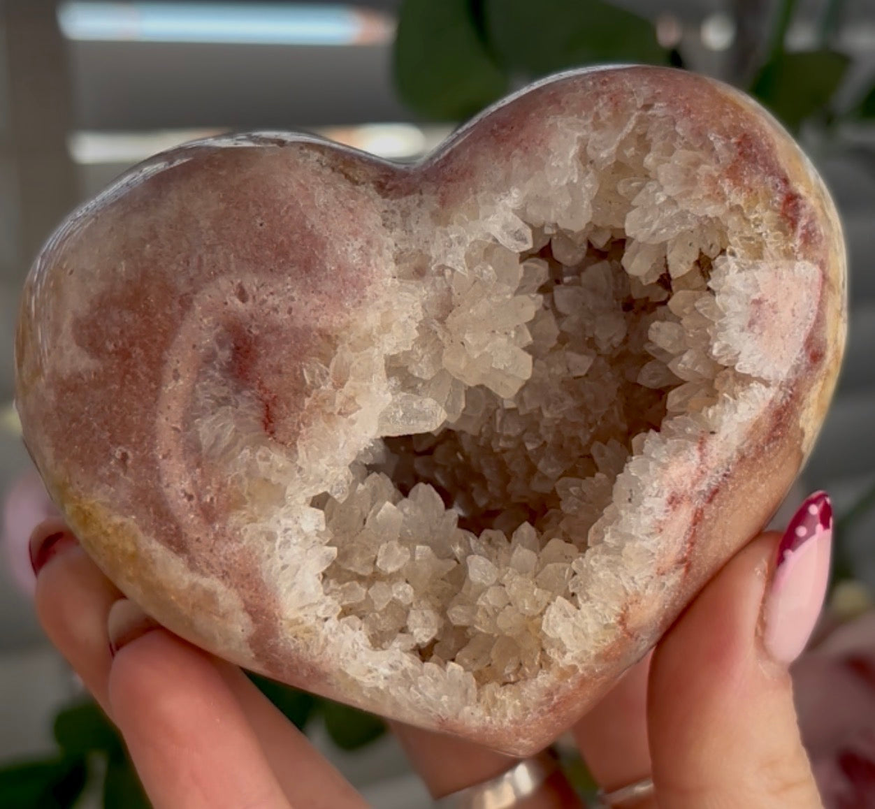 pink amethyst heart - comes with stand