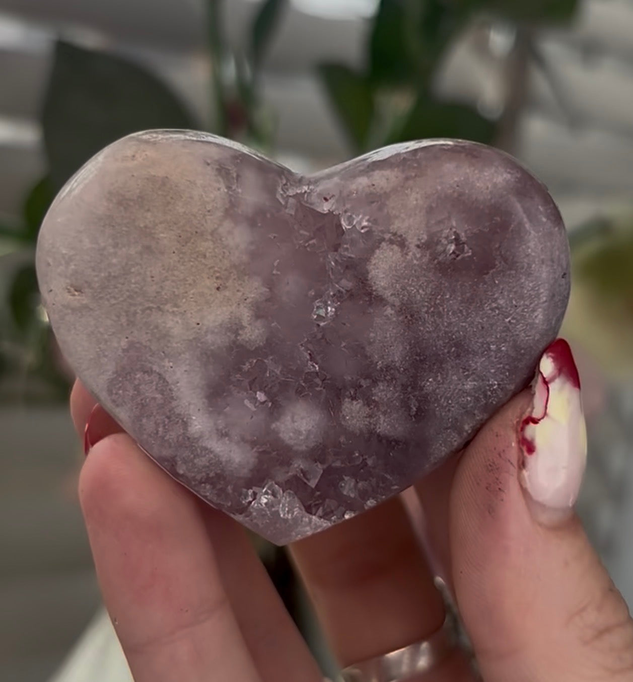 Mini pink amethyst heart - comes with stand