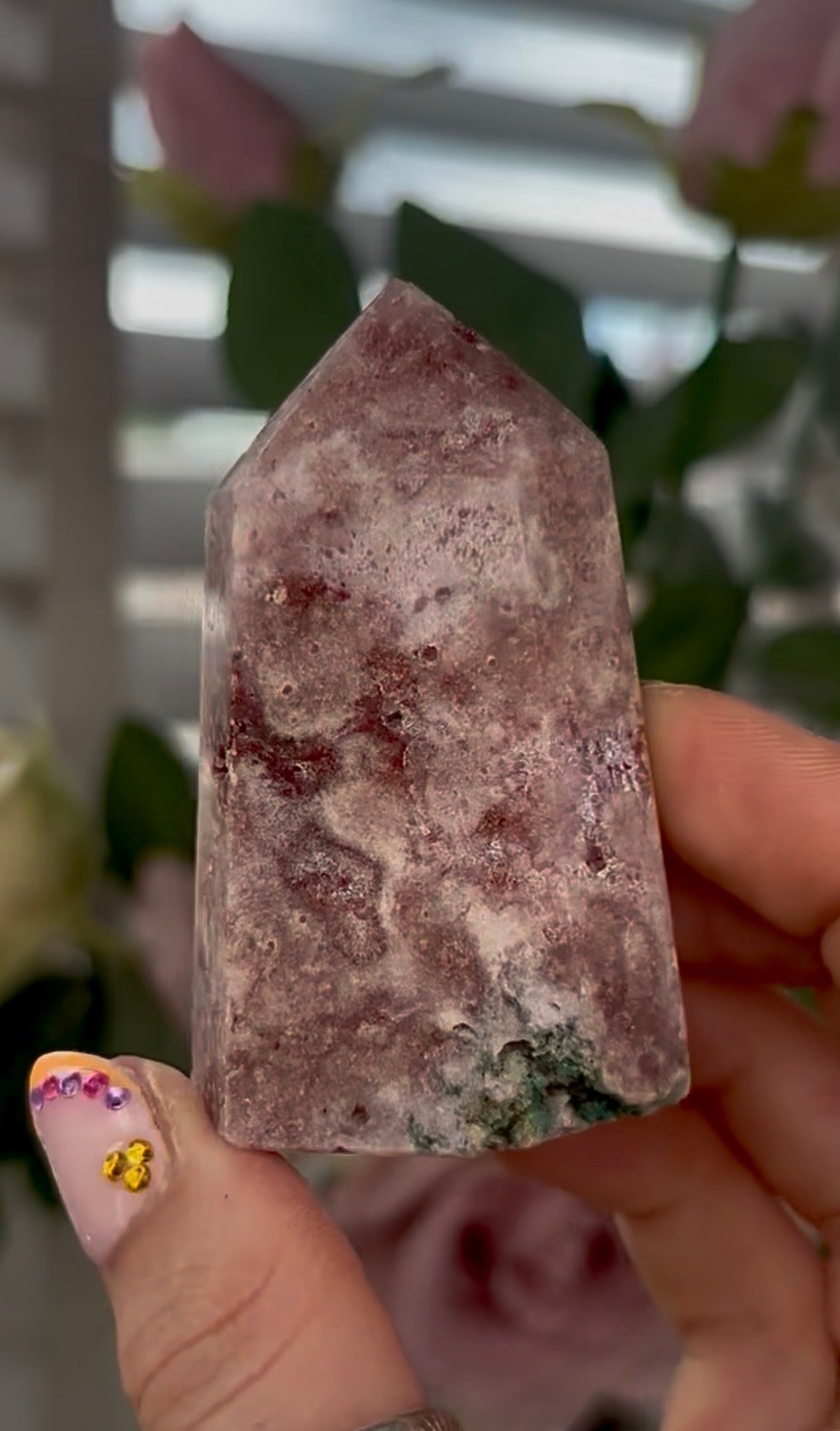 Pretty, high quality, Pink amethyst tower, with lilac quartz druzy