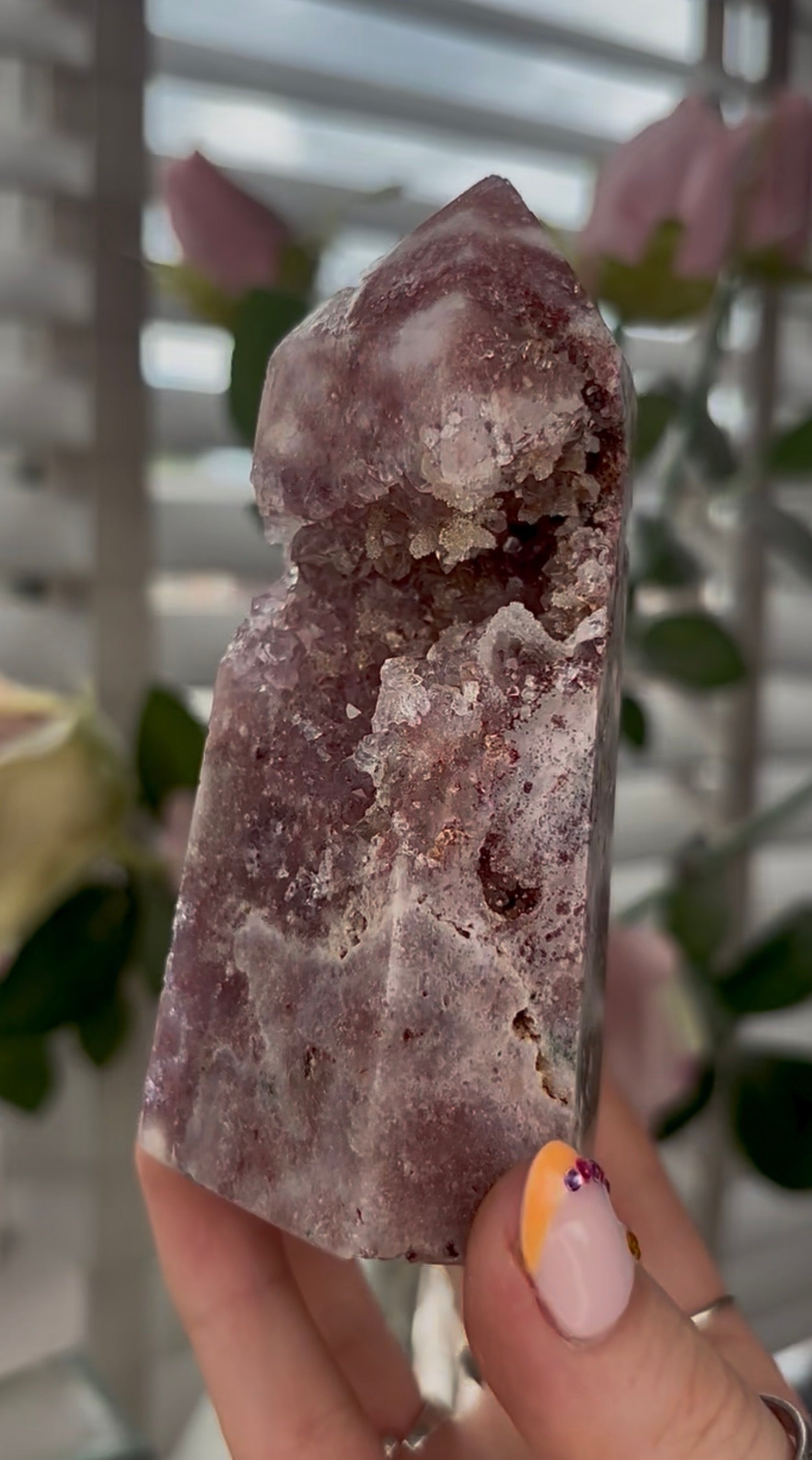 Pretty, Pink amethyst tower with Druzy