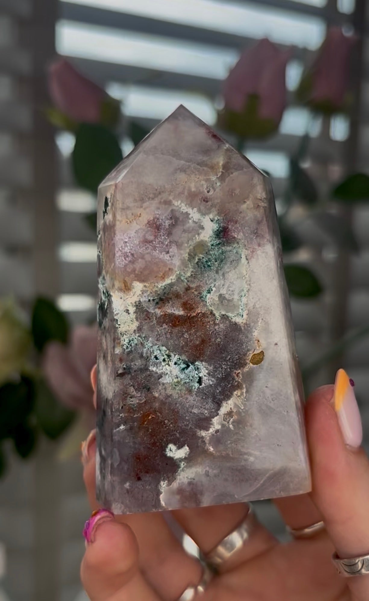 Beautiful, Pink amethyst & jasper tower