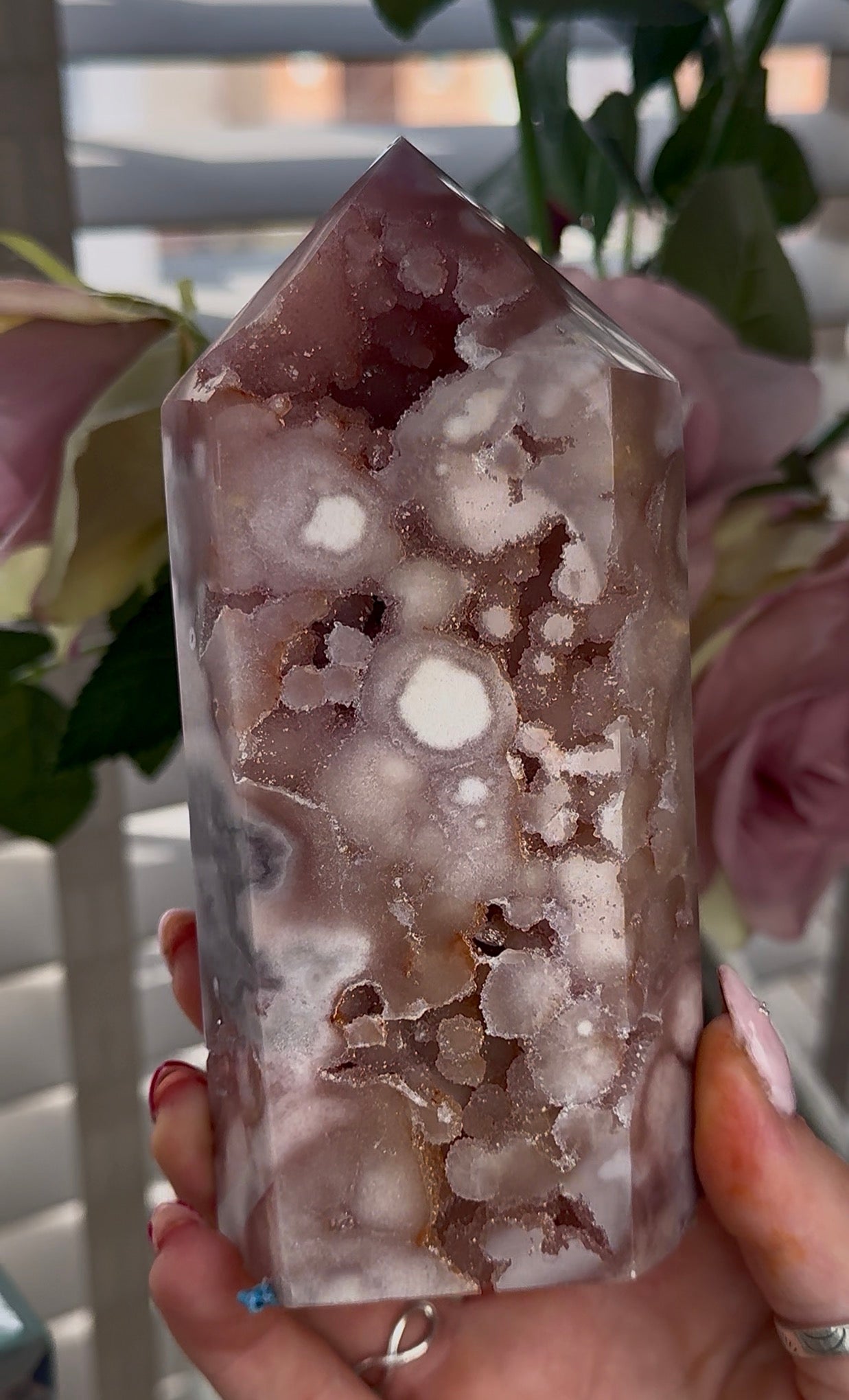 High quality Pink amethyst tower with bubble druzy