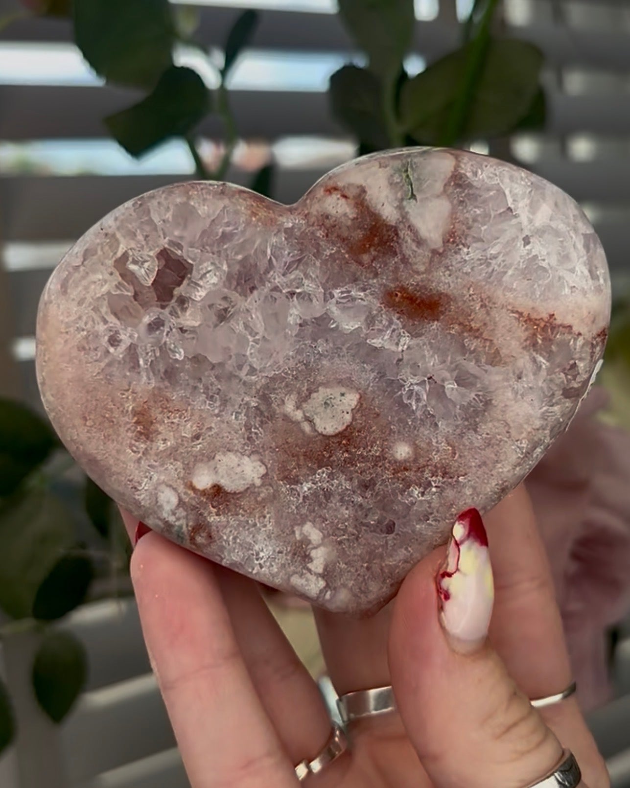 Beautiful pink amethyst heart - comes with stand (9cm)