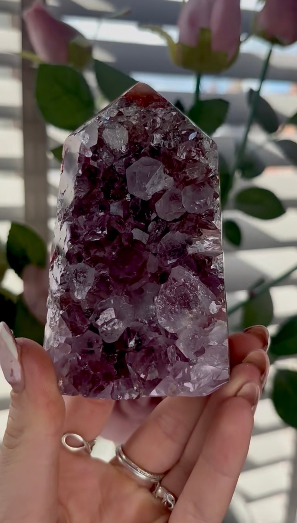 Beautiful, high quality, Pink amethyst tower with purple quartz & green jasper