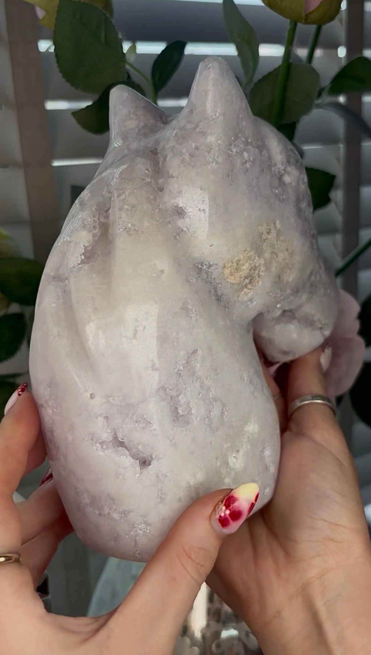 High grade, large, pink amethyst horse carving