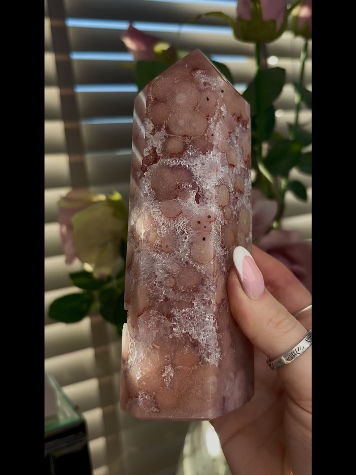 Beautiful, Pink amethyst tower 16cm(h) by 6.5cm(w)