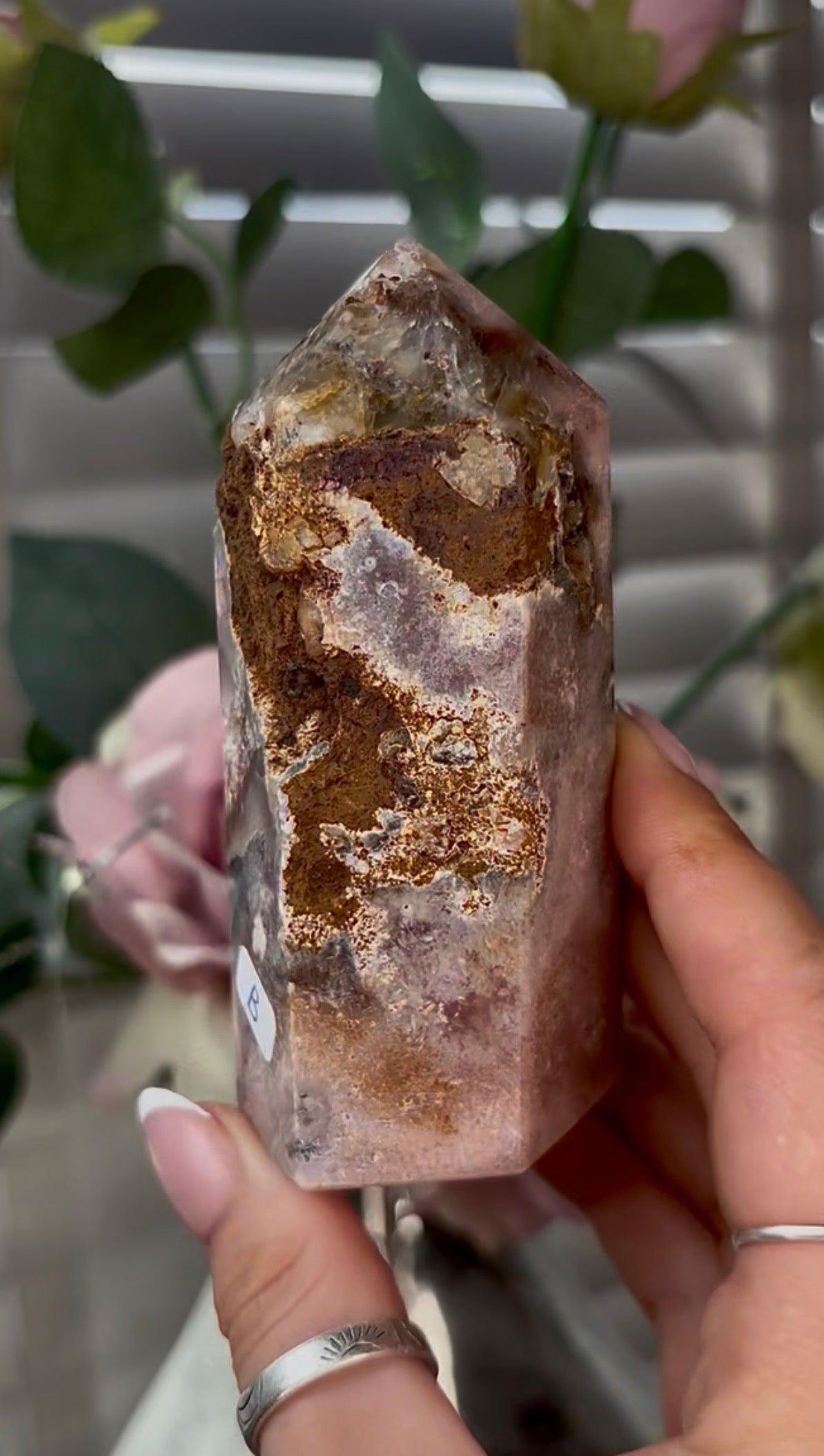 Beautiful, hq, druzy, Pink amethyst tower 10cm(h) by 5cm(w)