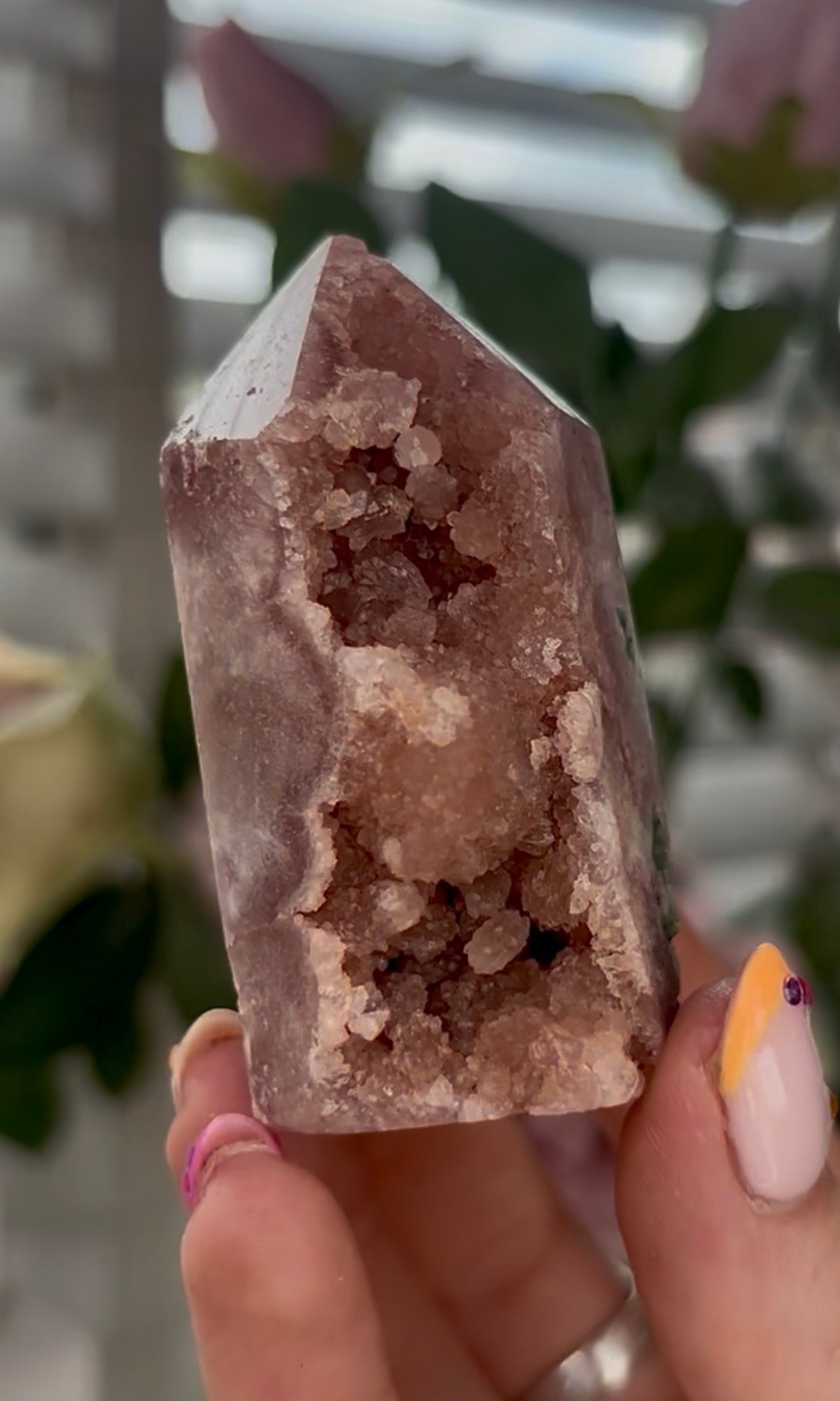 Small, Pink amethyst tower with druzy