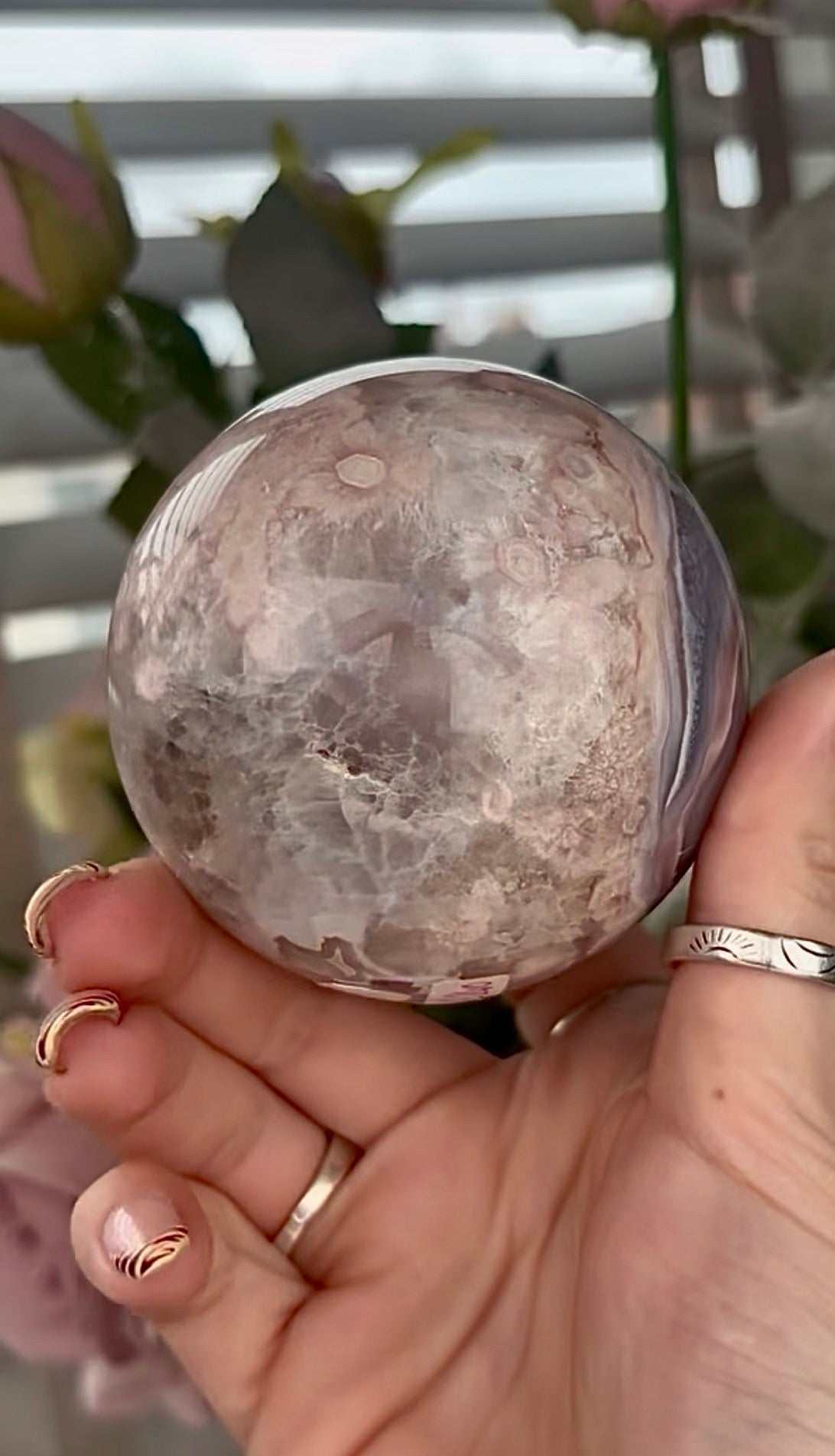 Stunning!! Super high quality, Druzy, green chlorite x blue flower agate sphere