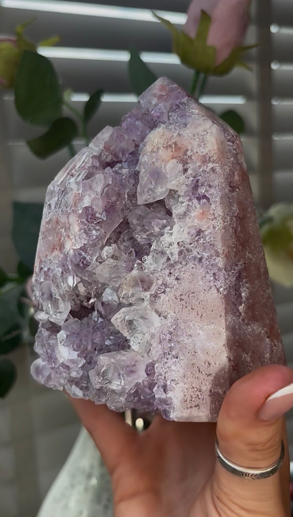 Beautiful, hq, druzy, chunky Pink amethyst tower 12cm(h) by 8.5cm(w)