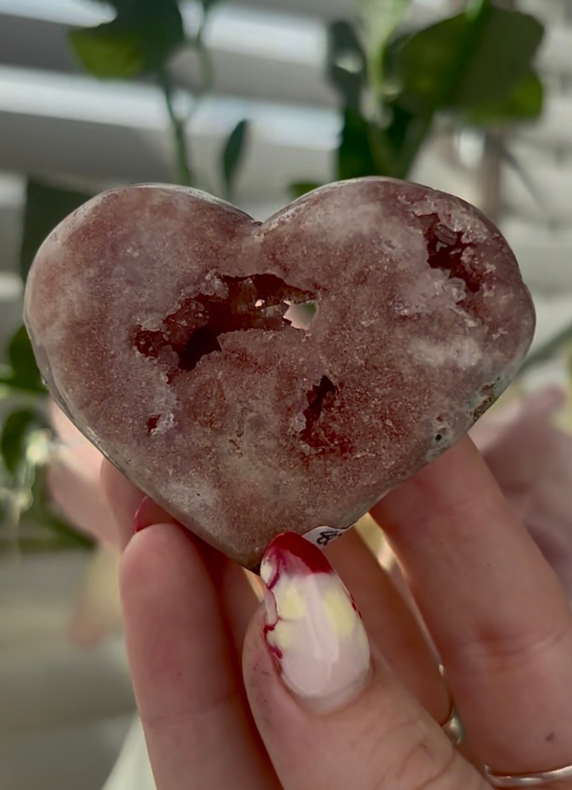 Mini pink amethyst heart - comes with stand