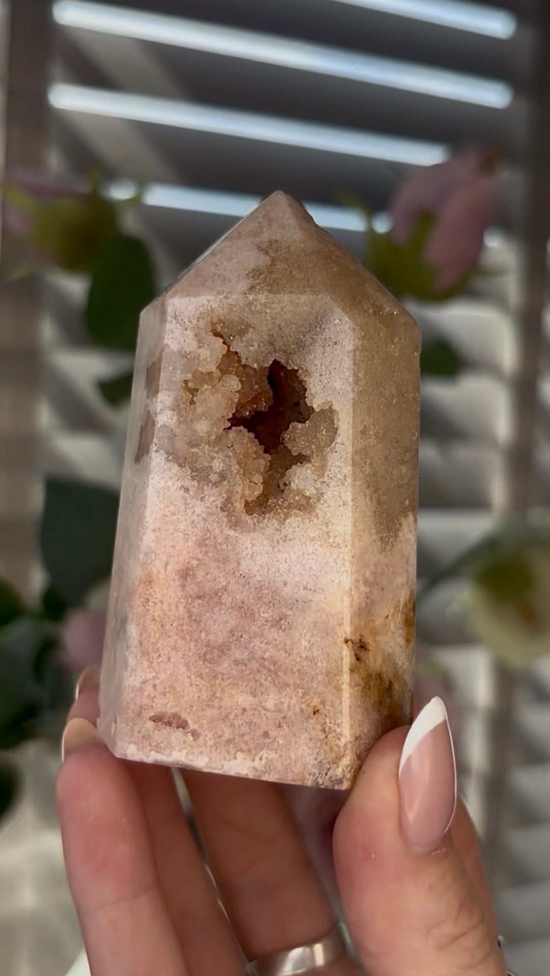 Beautiful, chunky Pink amethyst tower 8.6cm(h) by 5cm(w)