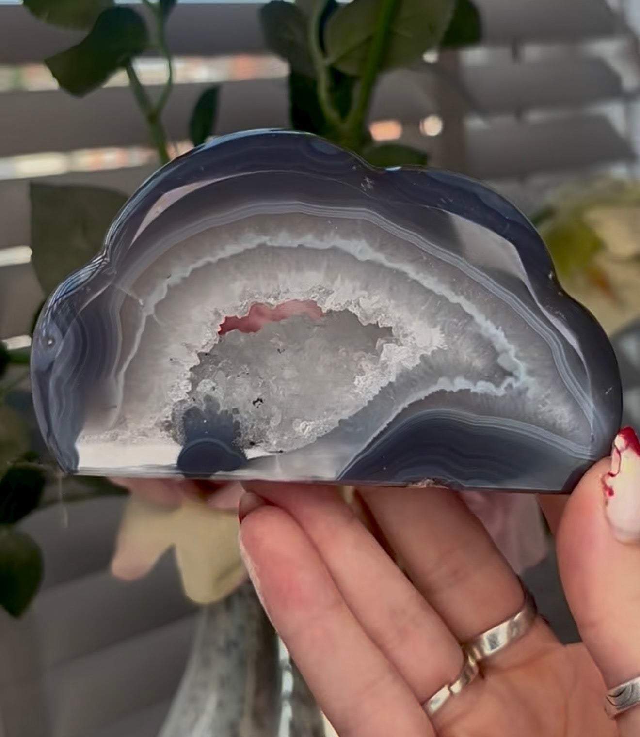 Beautiful, blue banded agate, cloud with druzy