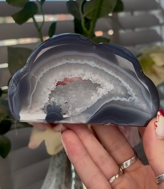 Beautiful, blue banded agate, cloud with druzy