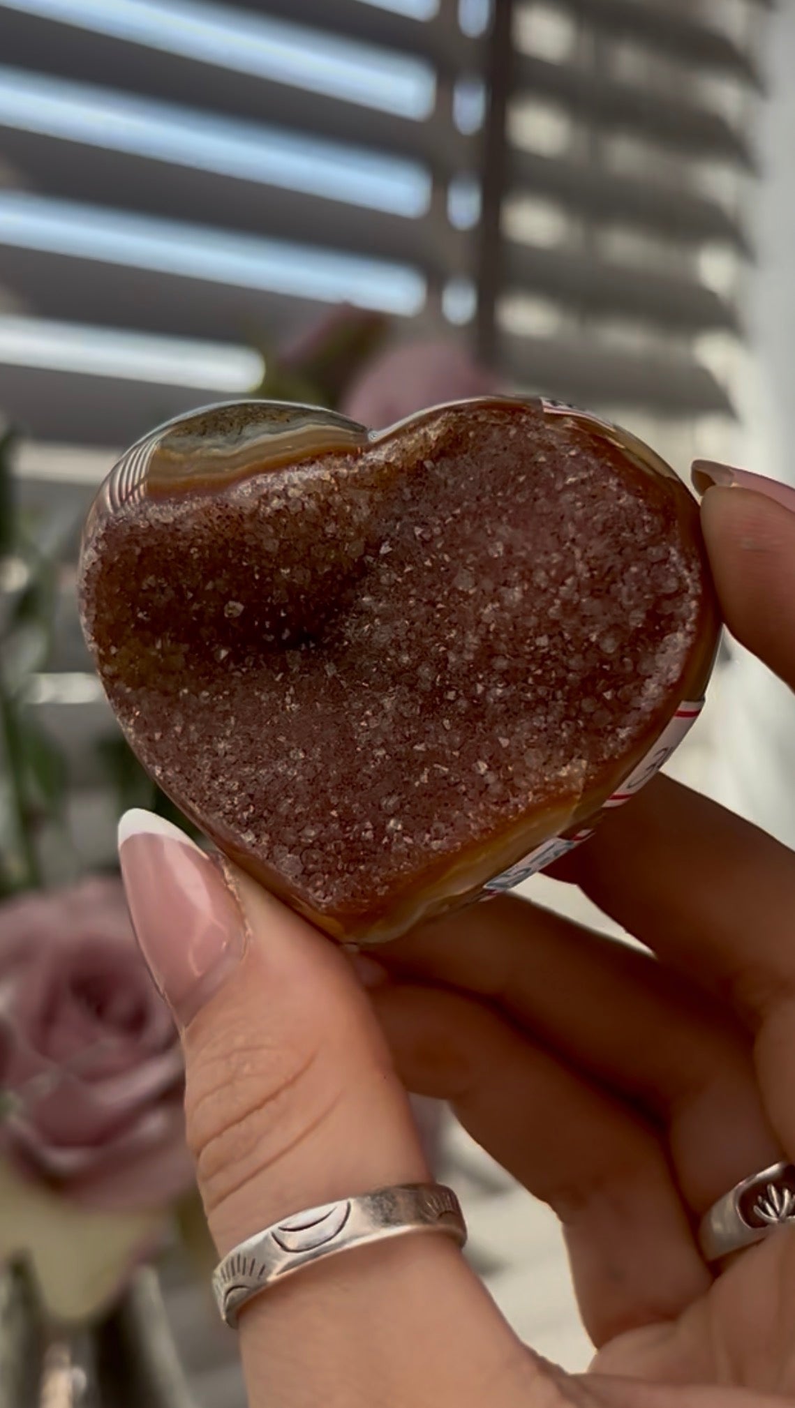 Uruguay, rainbow amethyst heart in rusty tone - comes with stand