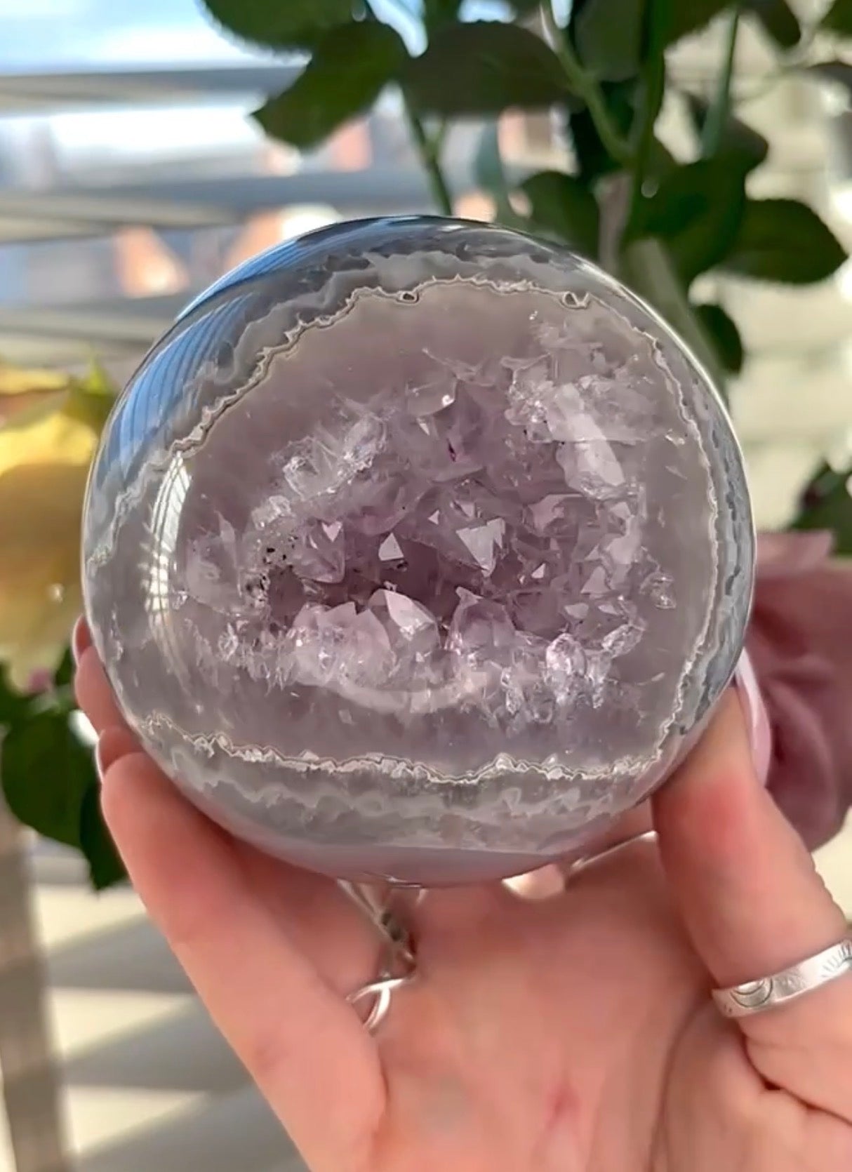 Gorgeous, high grade, blue banded, amethyst, agate sphere