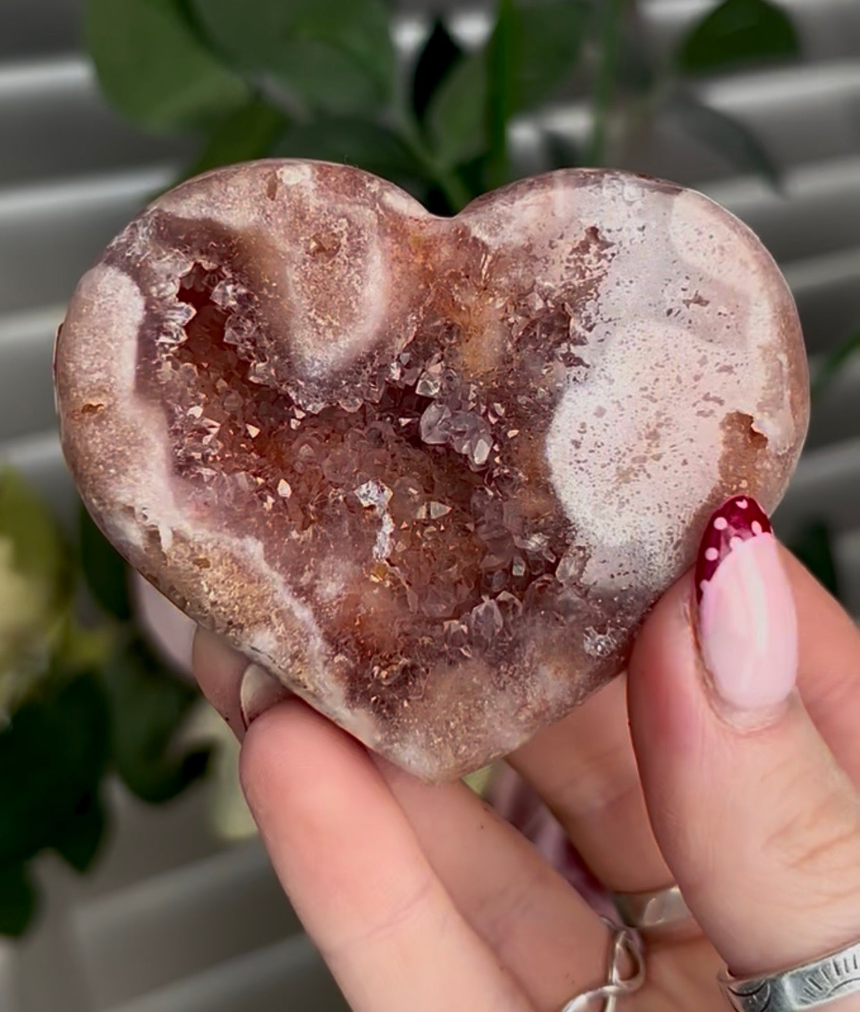 High quality pink amethyst heart - comes with stand