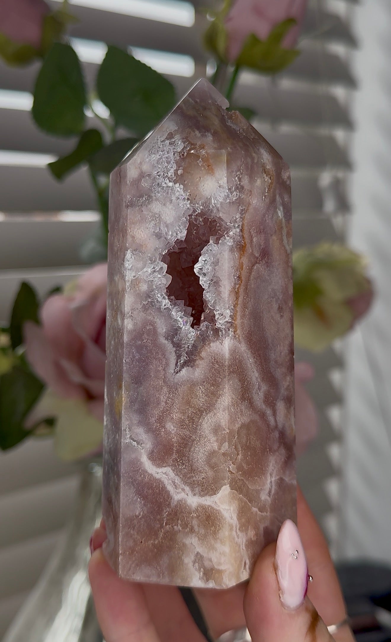 Pink amethyst tower 13cm(h) 5cm(w)