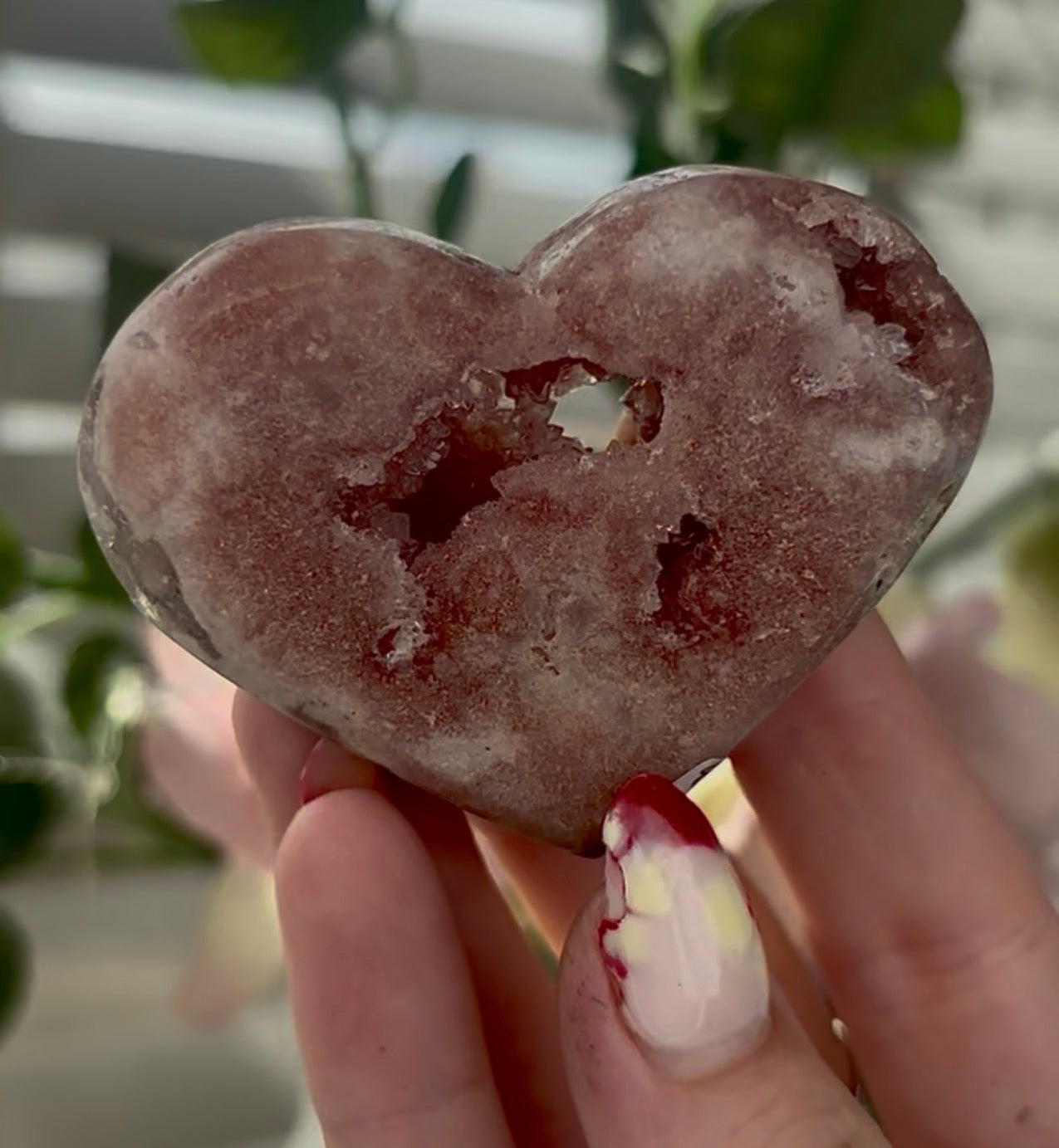 Mini pink amethyst heart - comes with stand