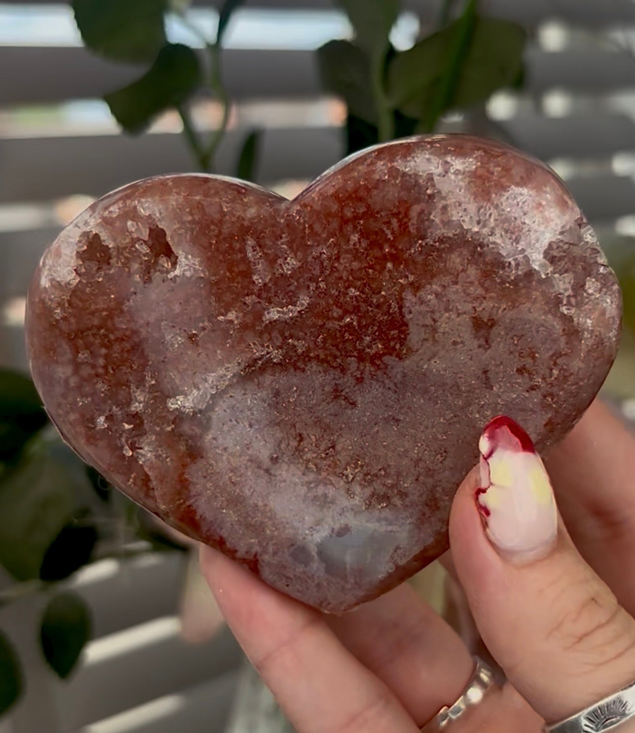 Beautiful pink amethyst heart - comes with stand (9.5cm)