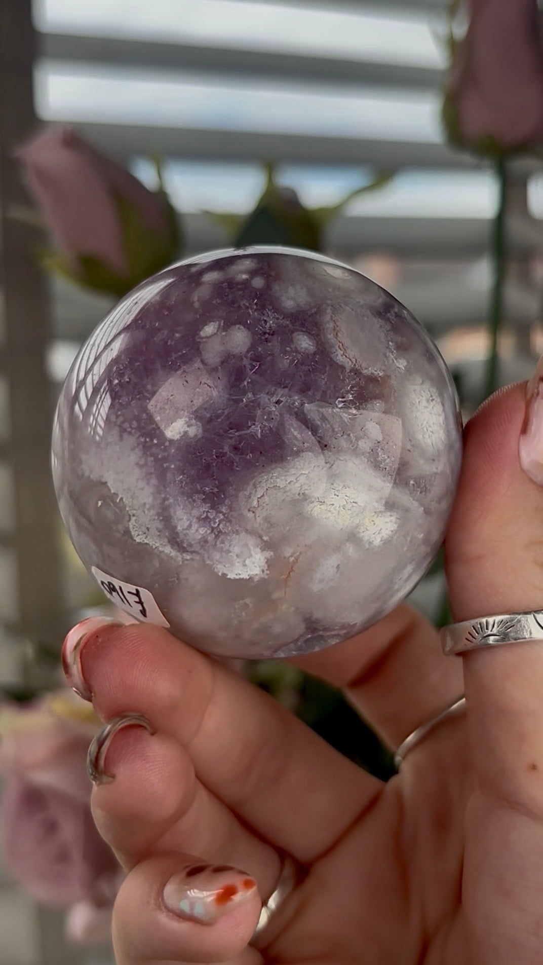 High grade, amethyst Flower agate sphere